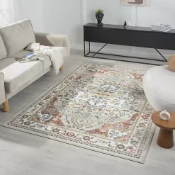 Kirklands Home Area Rugs|Medallion Rust Area Rug, 5x7 Ivory