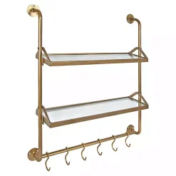 Kirklands Home Shelves|Merit Gold Metal Wall Shelf with Hooks