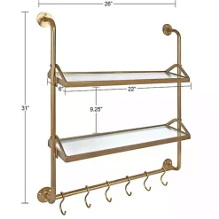Kirklands Home Shelves|Merit Gold Metal Wall Shelf with Hooks