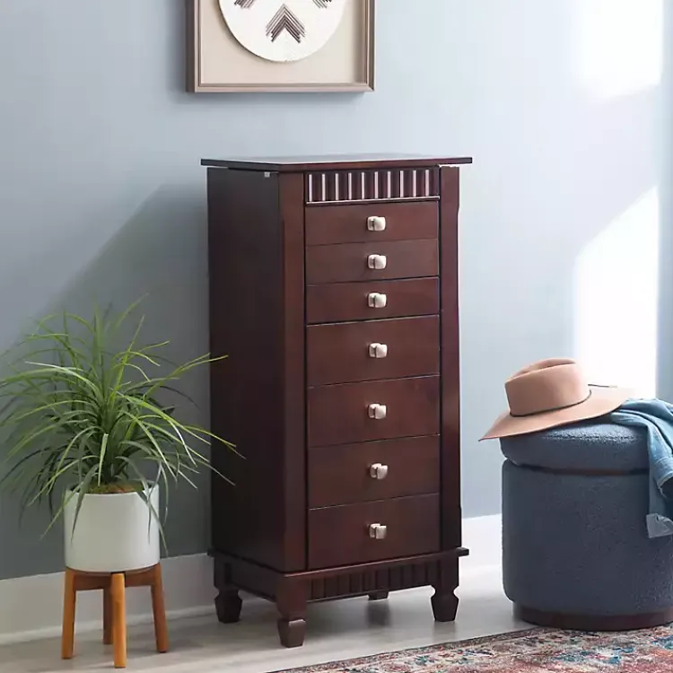 Kirklands Home Dressers & Chests|Merlot Wood 7-Drawer Joslyn Jewelry Armoire Brown