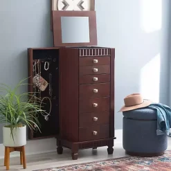 Kirklands Home Dressers & Chests|Merlot Wood 7-Drawer Joslyn Jewelry Armoire Brown