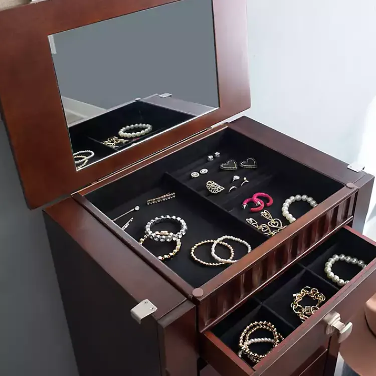 Kirklands Home Dressers & Chests|Merlot Wood 7-Drawer Joslyn Jewelry Armoire Brown