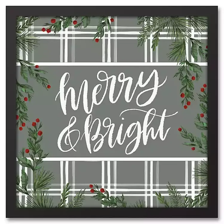 Merry & Bright Plaid Framed Wall Plaque Christmas Art & Wall Decor