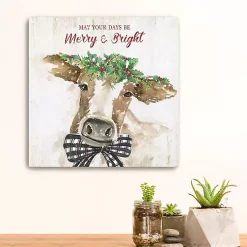 Hot Merry and Bright Cow Canvas Art Print Christmas Art & Wall Decor