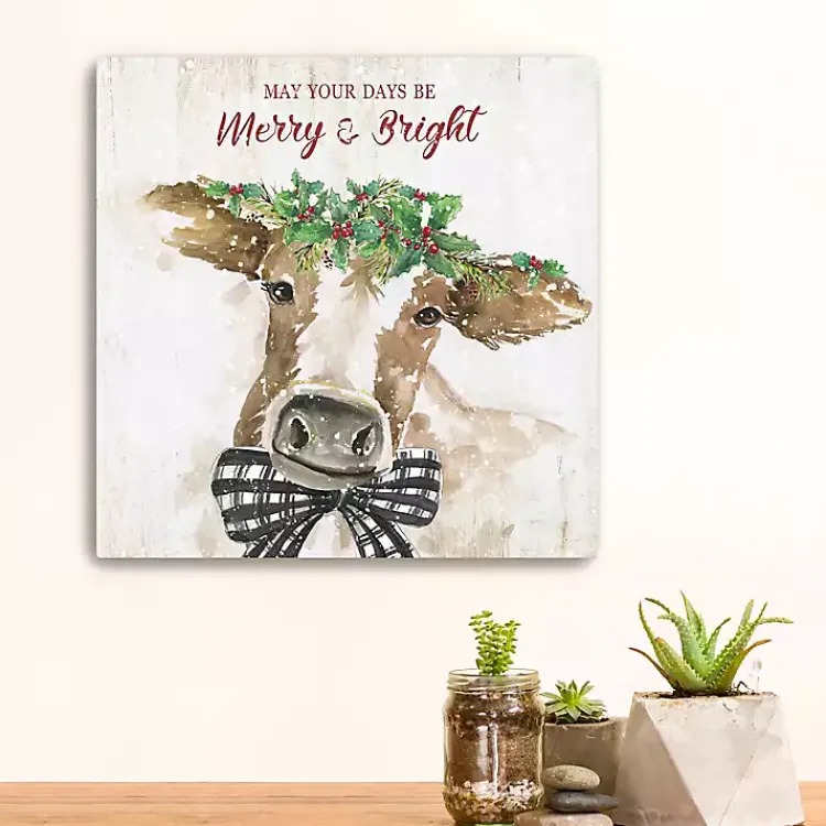 Hot Merry and Bright Cow Canvas Art Print Christmas Art & Wall Decor