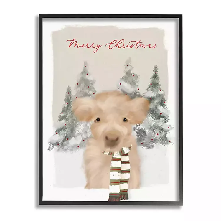 New Merry Christmas Baby Cow Wall Plaque Christmas Art & Wall Decor