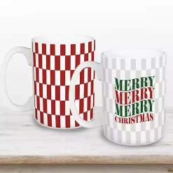 New Merry Christmas Checkered Mugs, Set of 2 Christmas Dining & Entertaining