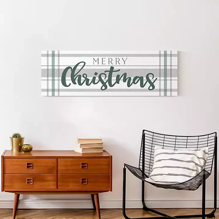 Hot Merry Christmas Plaid Canvas Wall Plaque Christmas Art & Wall Decor