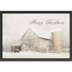 New Merry Christmas Snowy Farm Framed Canvas Art Print Christmas Decorations