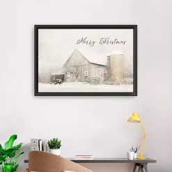 New Merry Christmas Snowy Farm Framed Canvas Art Print Christmas Decorations