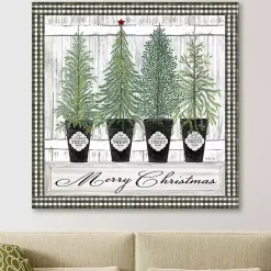Discount Merry Christmas Tall Potted Trees Canvas Art Print Christmas Art & Wall Decor