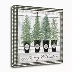 Discount Merry Christmas Tall Potted Trees Canvas Art Print Christmas Art & Wall Decor