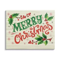 Discount Merry Christmas with Holly Canvas Wall Plaque Christmas Art & Wall Decor
