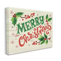 Discount Merry Christmas with Holly Canvas Wall Plaque Christmas Art & Wall Decor