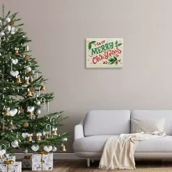 Discount Merry Christmas with Holly Canvas Wall Plaque Christmas Art & Wall Decor