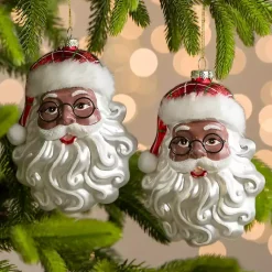 Merry Santa Face Ornaments, Set of 2 Christmas Ornaments