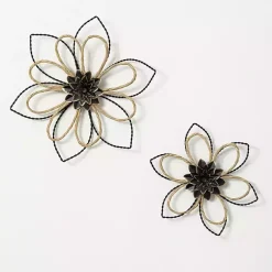Kirklands Home Wall Plaques|Metal and Twine Flower Wall Plaques, Set of 2