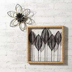 Kirklands Home Wall Plaques|Metal and Twine Flower Wall Plaques, Set of 2