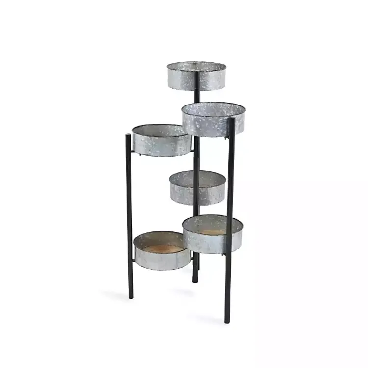 Kirklands Home Planters|Metal and Wood 6-Pot Folding Plant Stand