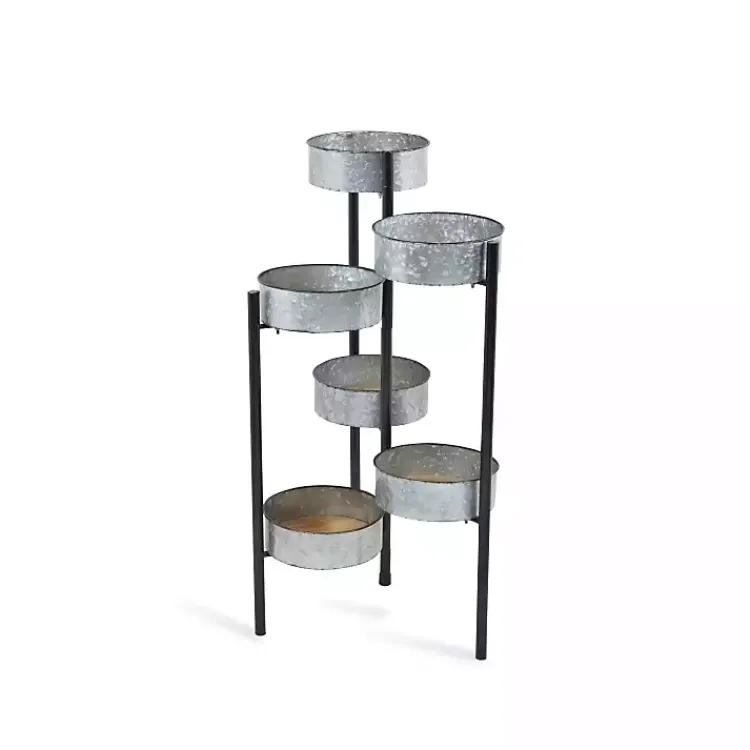 Kirklands Home Planters|Metal and Wood 6-Pot Folding Plant Stand