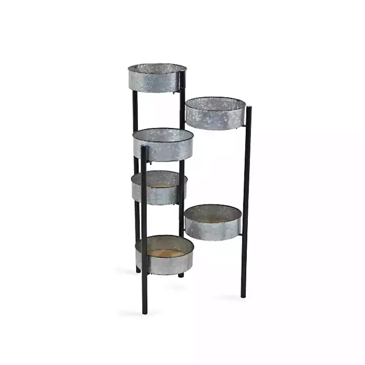 Kirklands Home Planters|Metal and Wood 6-Pot Folding Plant Stand