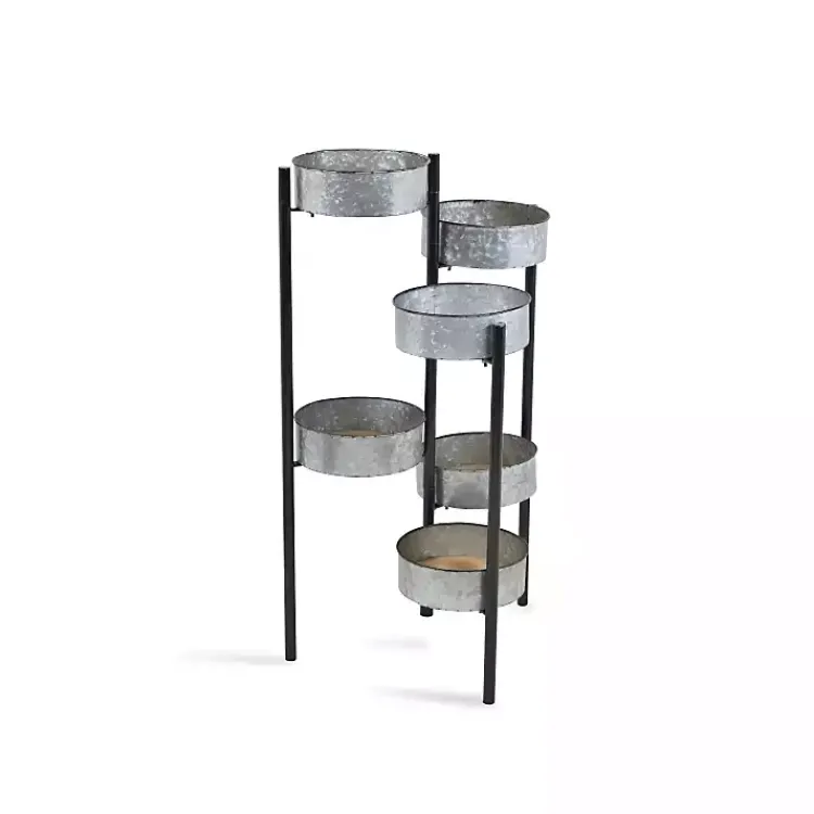 Kirklands Home Planters|Metal and Wood 6-Pot Folding Plant Stand