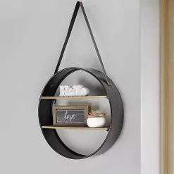 Kirklands Home Shelves|Metal Circle Wall Shelf with Leather Strap