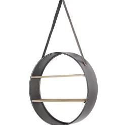 Kirklands Home Shelves|Metal Circle Wall Shelf with Leather Strap