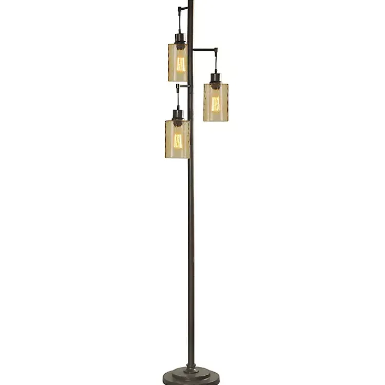 Kirklands Home Floor Lamps|Metal Robert Floor Lamp with Amber Glass Pendants Brown