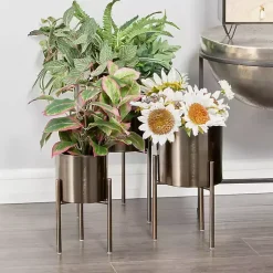 Kirklands Home Planters|Metallic Modern Iron Planters, Set of 3 Black