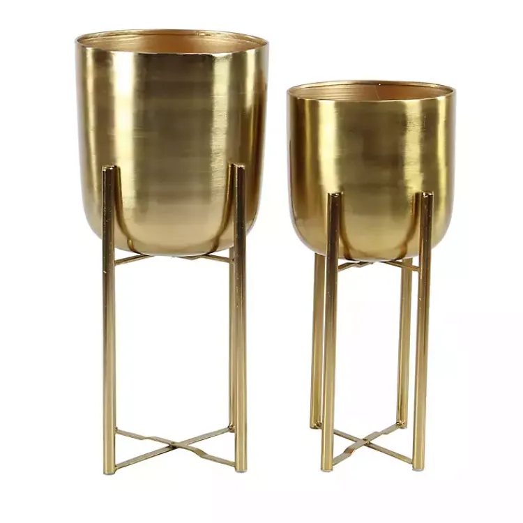 Kirklands Home Planters|Metallic Planters with Stands, Set of 2 Gold