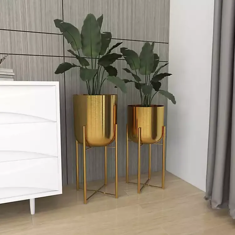 Kirklands Home Planters|Metallic Planters with Stands, Set of 2 Gold