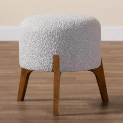 Kirklands Home Benches & Ottomans|Mid-Century Modern Boucle Ottoman Gray