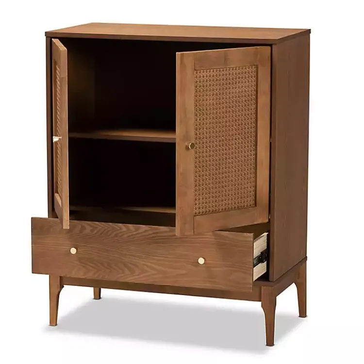Kirklands Home Cabinets & Sideboards|Mid-Century Modern Rattan Walnut Cabinet Brown