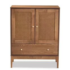 Kirklands Home Cabinets & Sideboards|Mid-Century Modern Rattan Walnut Cabinet Brown
