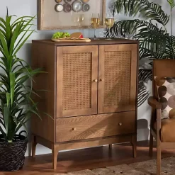 Kirklands Home Cabinets & Sideboards|Mid-Century Modern Rattan Walnut Cabinet Brown