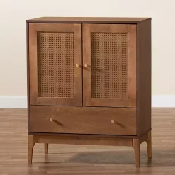 Kirklands Home Cabinets & Sideboards|Mid-Century Modern Rattan Walnut Cabinet Brown