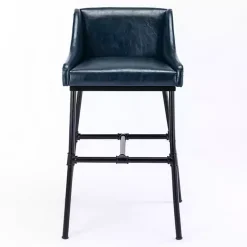 Kirklands Home Bar Stools & Counter Height Stools|Midnight Faux Leather Parlor Bar Stool Blue
