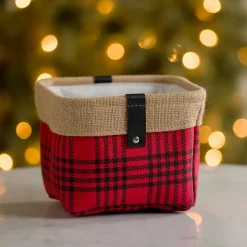 Outlet Mini Plaid Bin with Leather Accent Baskets & Boxes