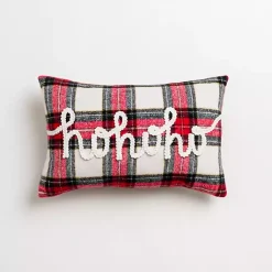 Online Mini Plaid Ho Ho Ho Christmas Pillow Pillows
