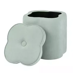 Kirklands Home Benches & Ottomans|Mint Chenille Flower Storage Ottoman Green