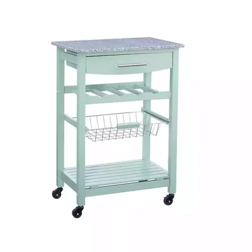 Kirklands Home Kitchen Islands & Bar Carts|Mint Rolling Kitchen Cart with Granite Top Green