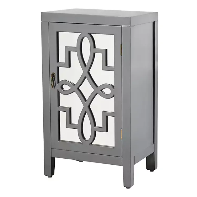 Kirklands Home Cabinets & Sideboards|Mirrored 1-Door Cabinet with Overlay Pattern Gray