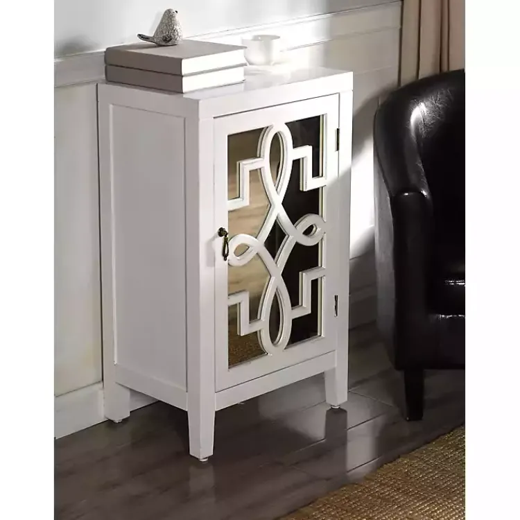 Kirklands Home Cabinets & Sideboards|Mirrored 1-Door Cabinet with Overlay Pattern White