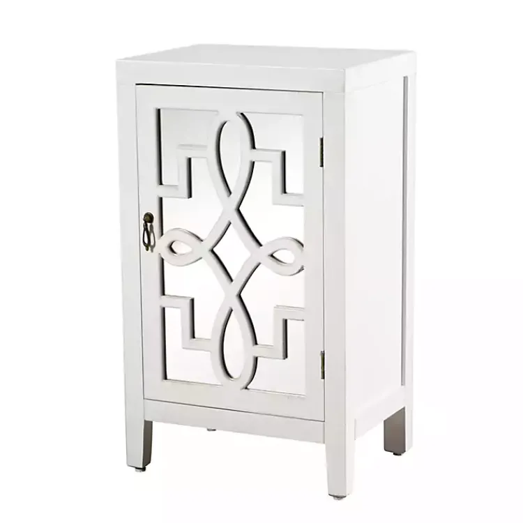 Kirklands Home Cabinets & Sideboards|Mirrored 1-Door Cabinet with Overlay Pattern White