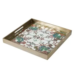 Clearance Mirrored Moroccan Pattern Tray with Gold Edges Decorative Trays