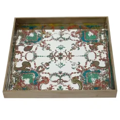 Clearance Mirrored Moroccan Pattern Tray with Gold Edges Decorative Trays