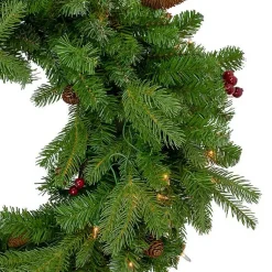 Hot Mixed Winterberry Pinecone Pre-Lit Wreath Christmas Wreaths