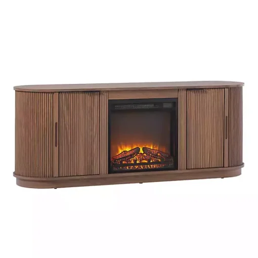 Kirklands Home Tv Stands & Media Consoles|Mocha Reeded Fireplace Media Cabinet Brown