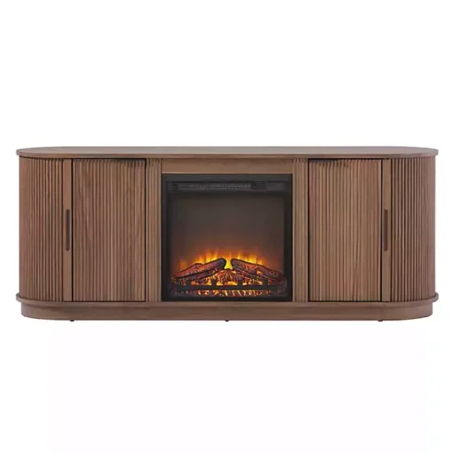 Kirklands Home Tv Stands & Media Consoles|Mocha Reeded Fireplace Media Cabinet Brown